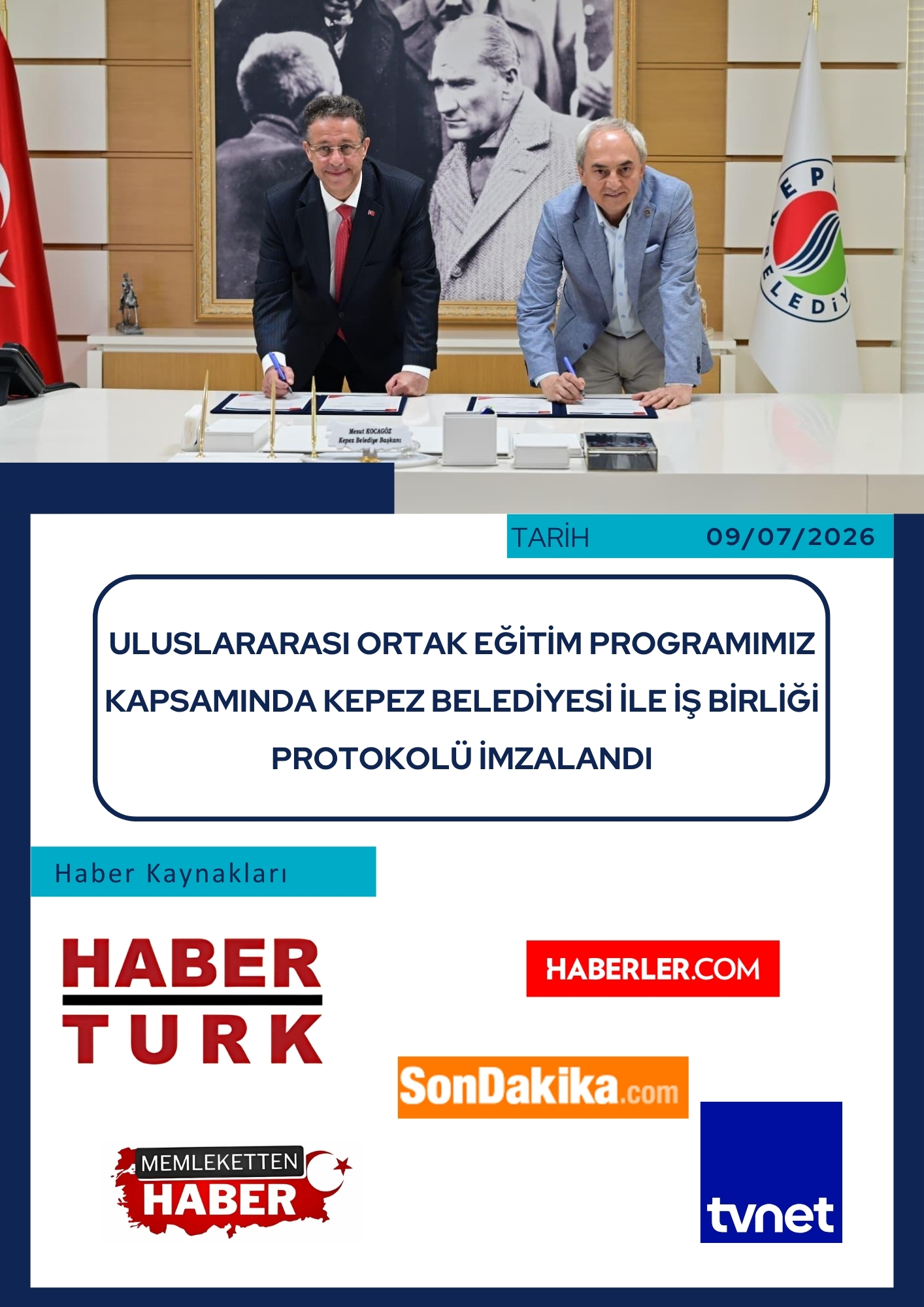 Uluslararası Ortak Eğitim Programımız Kapsamında Kepez Belediyesi ile İş Birliği Protokolü İmzalandı